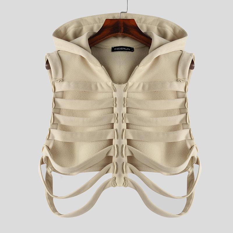 INCERUN Heren Coole Stijl Mouwloze Uitgeholde Cosplay Pullover Vesten 4XL beige