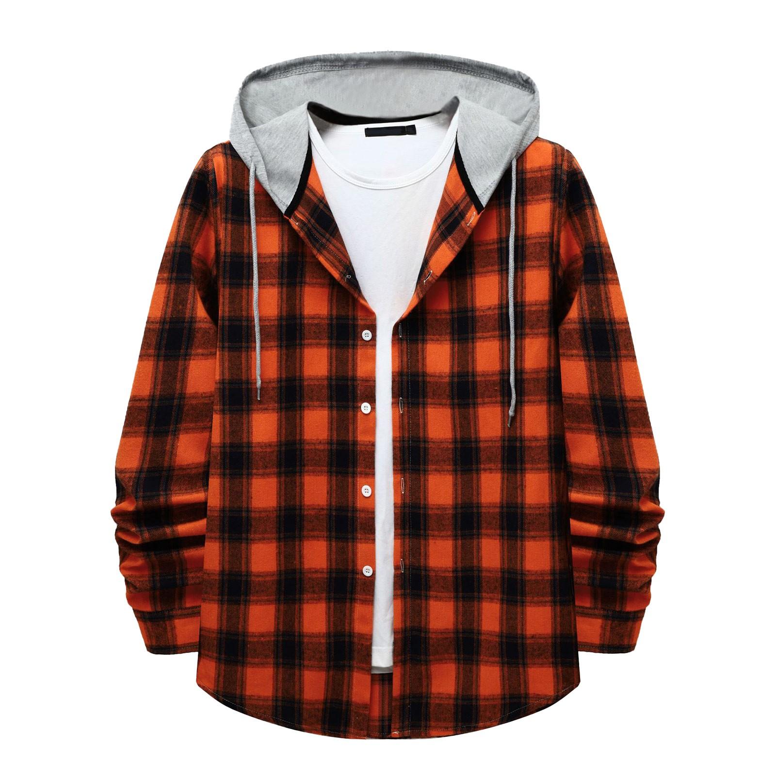 Timoduizhang Heren geruit overhemd met capuchon en knoopsweater Casual mode-sweatshirt voor heren XL oranje