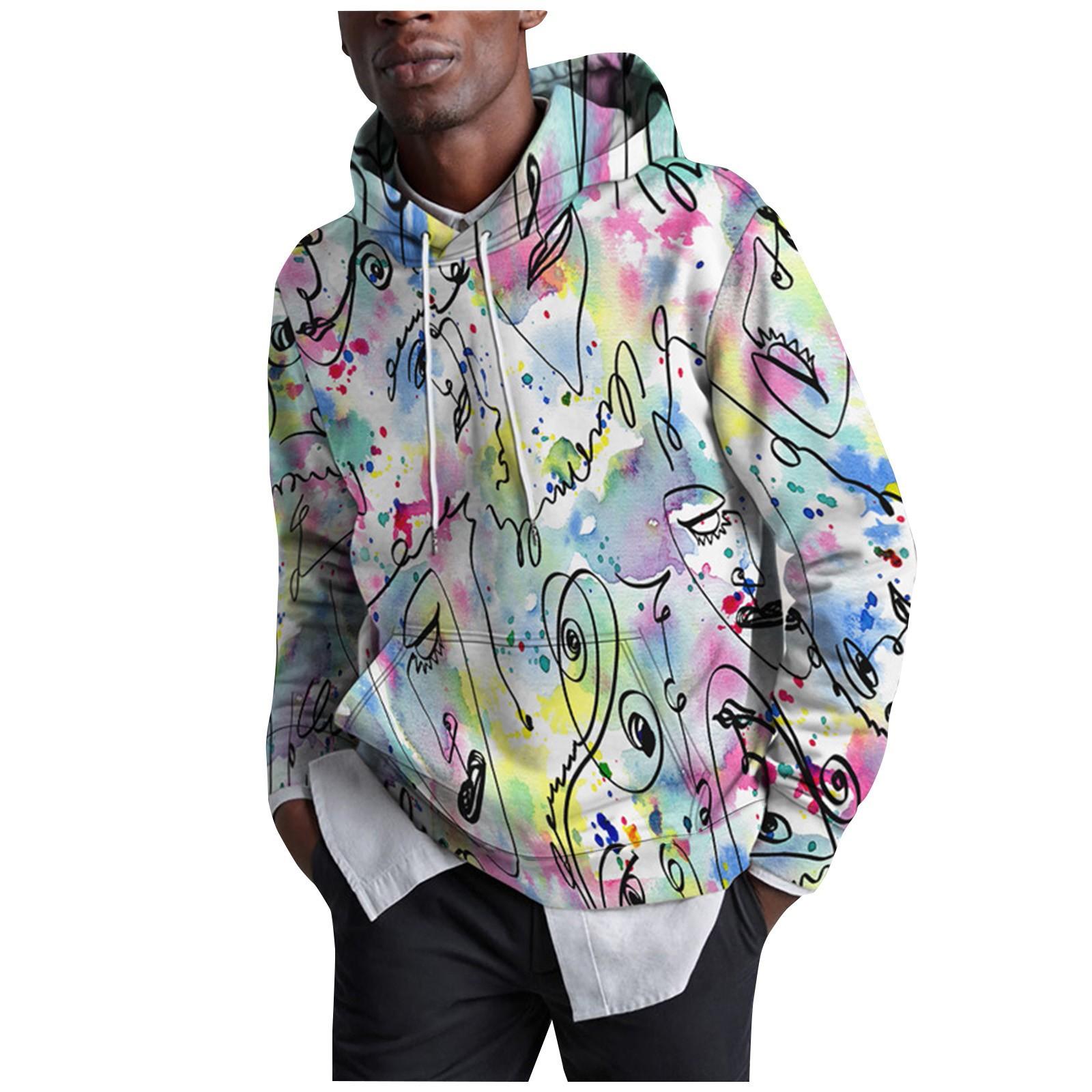 Timoduizhang Los bedrukt sweatshirt met capuchon voor heren Casual mode-sportsweatshirt voor heren XL wit