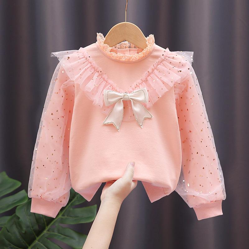 Happytimes Lente Herfst Baby Peuter Prinses School Meisjes Blouse Wit Meisjesoverhemd met lange mouwen Katoenen kinderkanten Tops Kindershirts 160cm roze