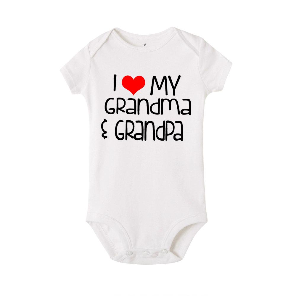 Jiangkao Baby Romper Ik hou van mijn oma en opa Print Romper Baby Romper korte mouw 3M wit