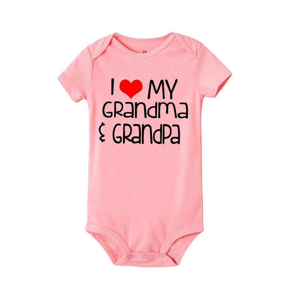 Jiangkao Baby Romper Ik hou van mijn oma en opa Print Romper Baby Romper korte mouw 9M roze