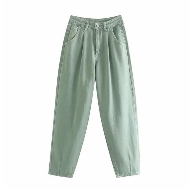 AB33XE Kaki vrouwelijke cargobroek hoge taille harem losse jeans plus size broek vrouw casual streetwear mama jeans XS groen