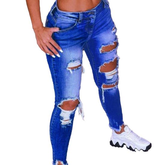 EG41NB Denim jeans Zakken Huidvriendelijke broek Gescheurde gaten Zakken Kokerbroek voor op reis M
