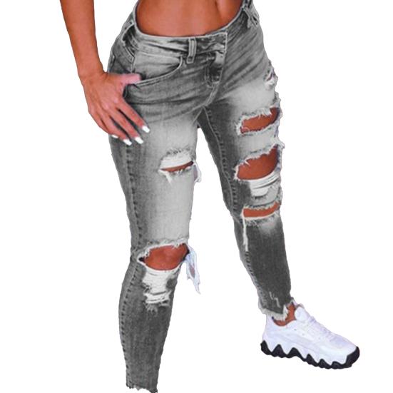 EG41NB Denim jeans Zakken Huidvriendelijke broek Gescheurde gaten Zakken Kokerbroek voor op reis M grijs