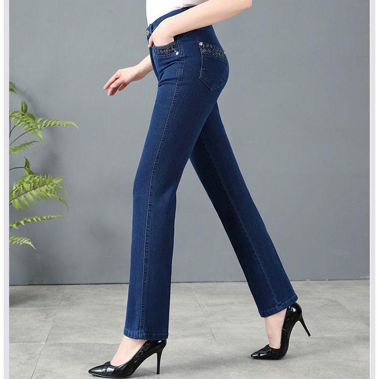 Hawayi Oversized 38 Mother Jeans met lenteborduursels, zakken, hoge taille, losse rechte pijpen, casual denim broek voor dames 38 blauw
