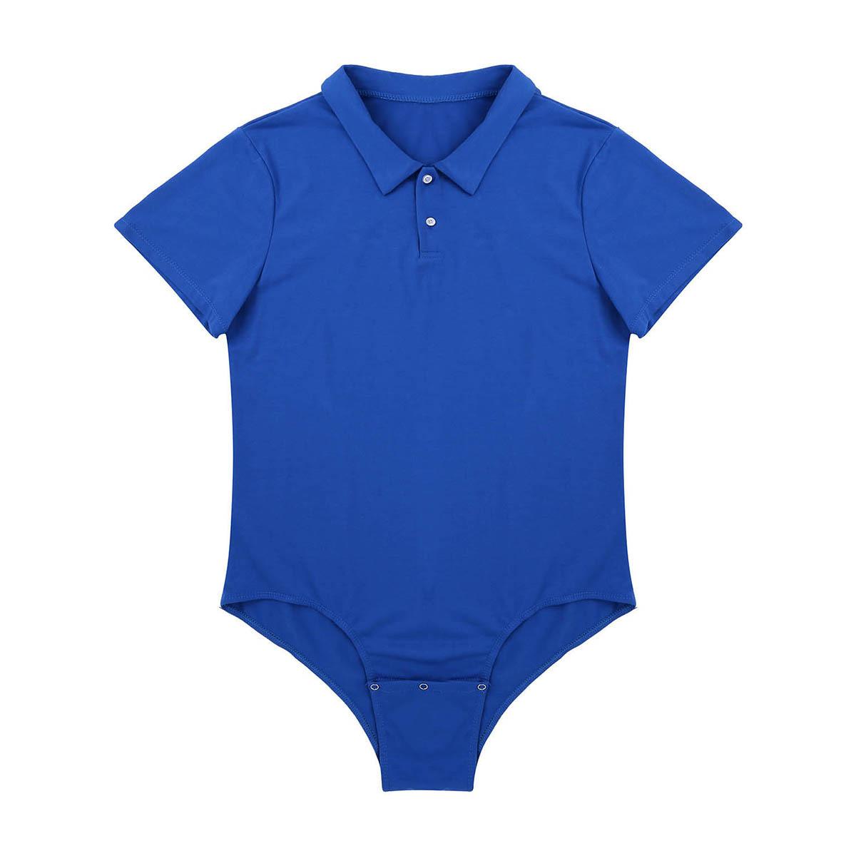 Sywiyi Heren Turn-down kraag kruis shirt bodysuit romper tops t-shirt plus size M blauw