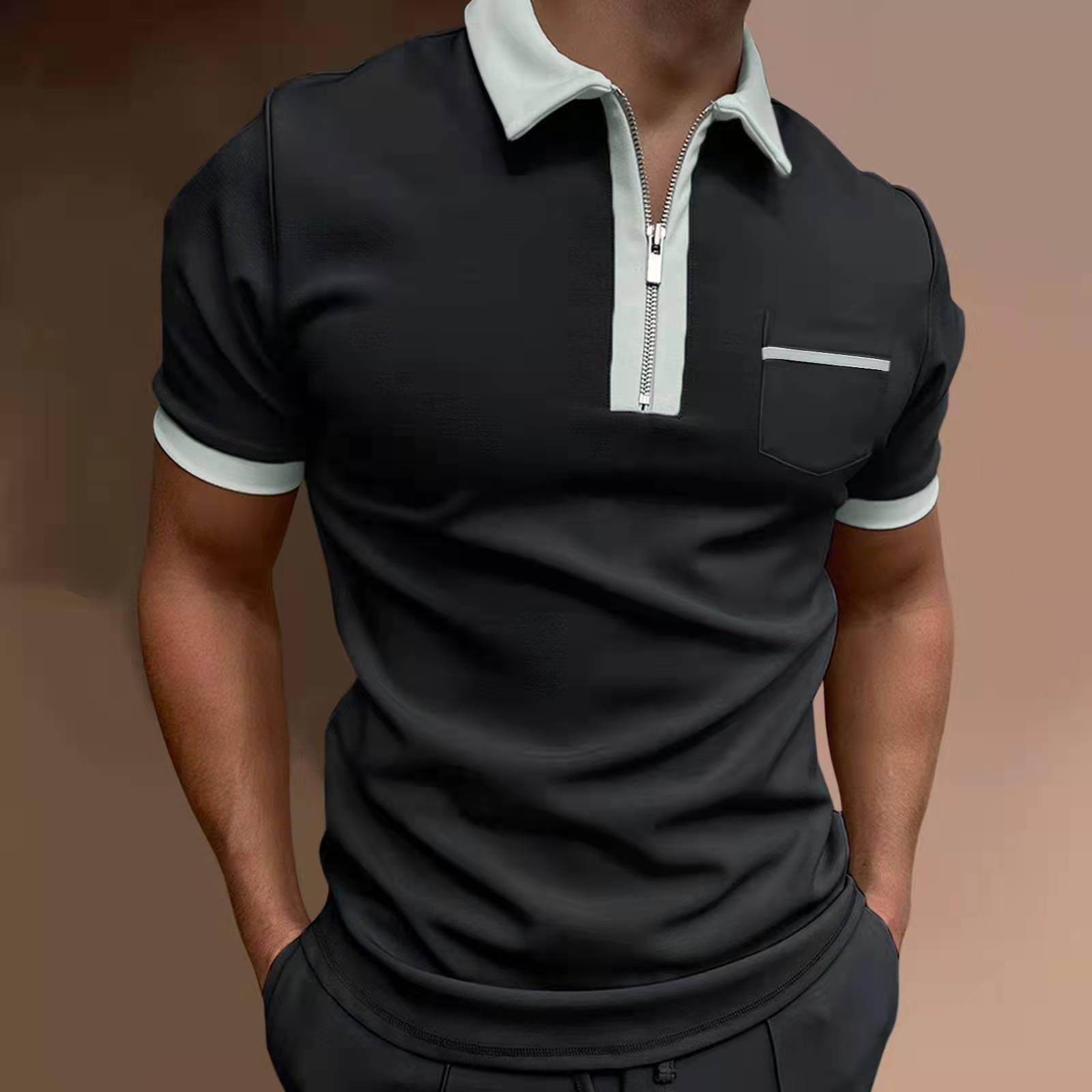 Fashion human Nieuwe heren-reversmode Slanke borstzak heren-POLO-shirt casual veelzijdige tops XXXXL