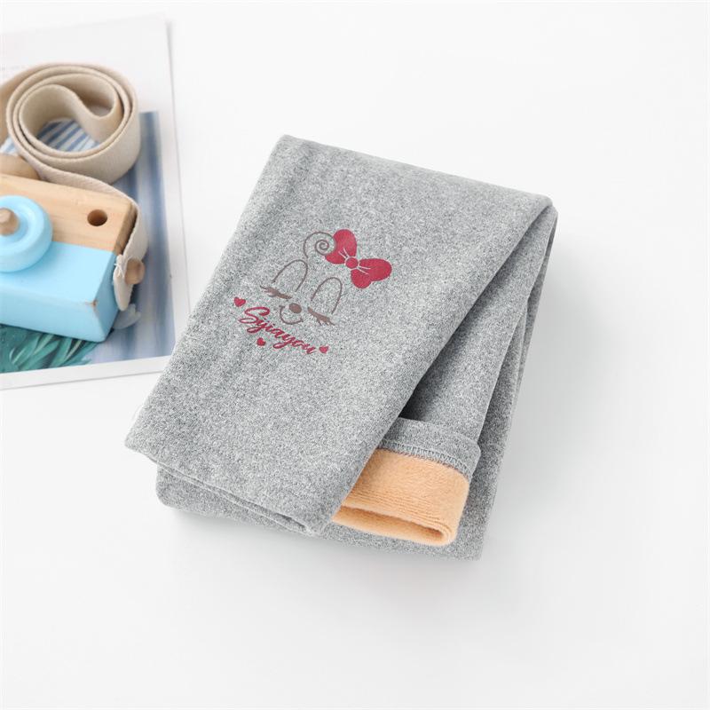 YUBAOBEI Meisjes kinderbroeken Kinderleggings Katoen Plus Fluwelen Elastische taille Warme legging Meisjesbroeken van 2-8 jaar 110 lichtgrijze kleur