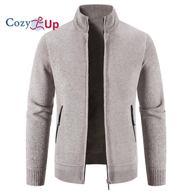 Cozy Up Nieuwe Trui Heren Fleece Warm Breiwerk Effen Kleur Opstaande Kraag Rits Slim Fit Cardigan XXL