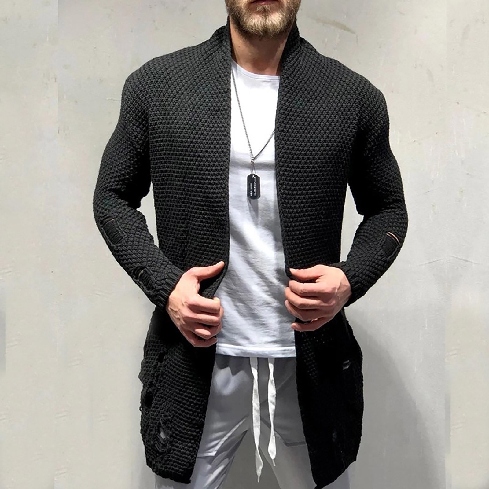 Timoduizhang Heren Cardigan Trui Sjaalkraag Dikke Warme Open Voorkant Lange Mouw Gebreide Slim Fit Jassen Met Zakken XL zwart