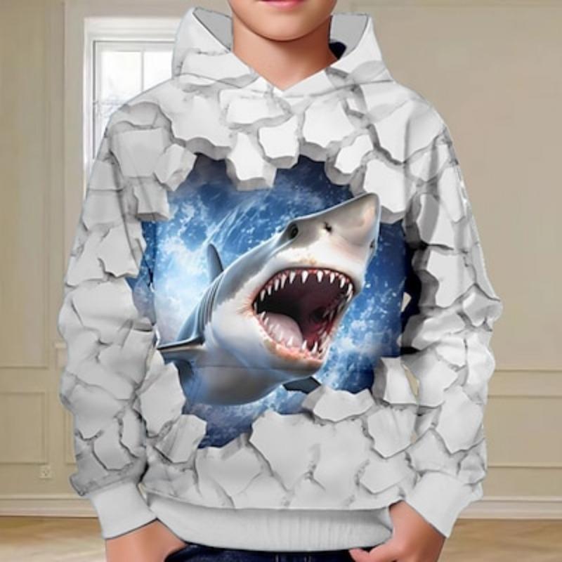 ETST WENDY 012 Jongens Grils 3D Shark Hoodie Pullover Lange Mouw 3D Print Lente Herfst Mode Streetwear Kinderen 3-12 Jaar Buiten Casual Dagelijks 120CM