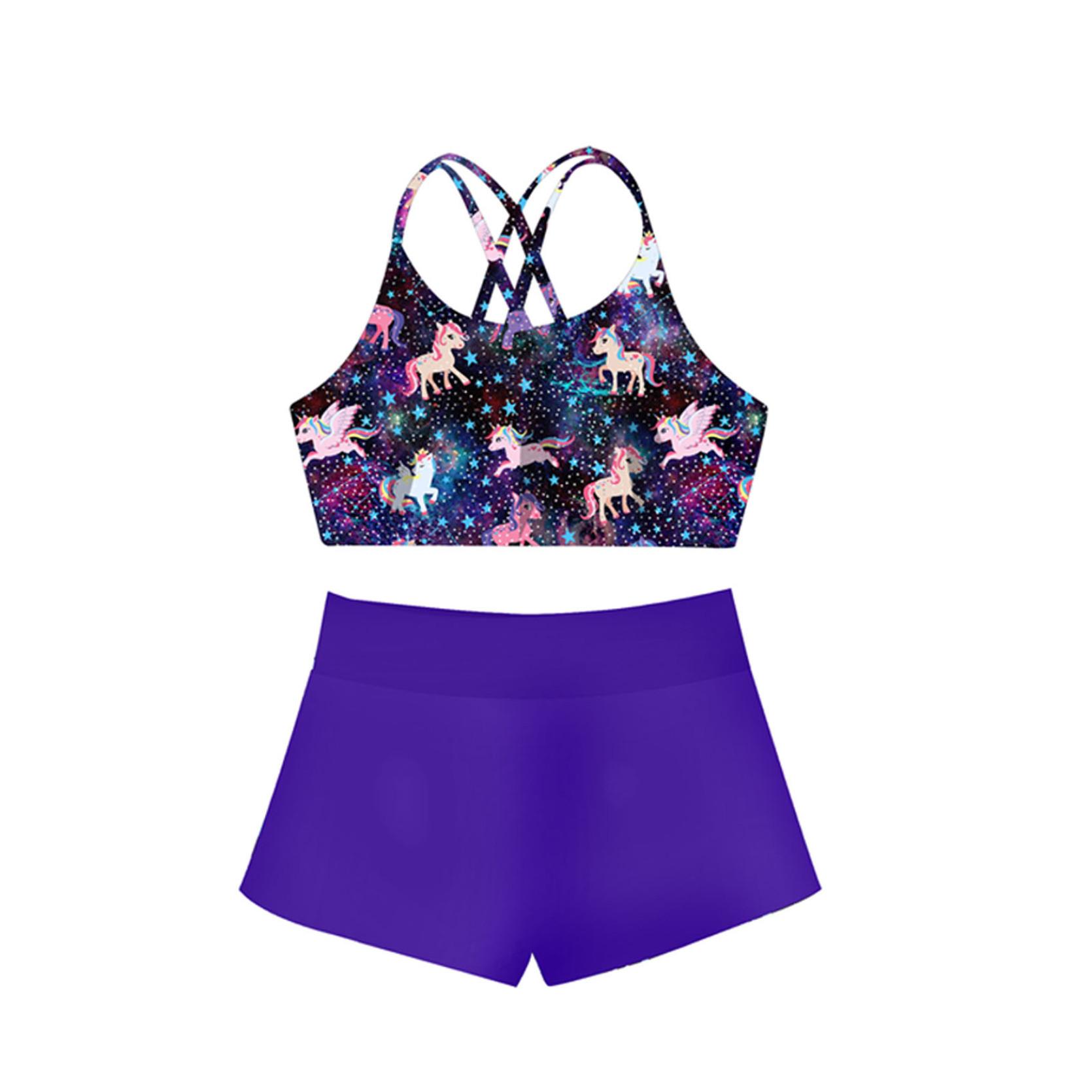 IEFiEL Kinderen meisjes bedrukte Rash Guard tankini sport crop top + zwemshort badpak strandbadkleding