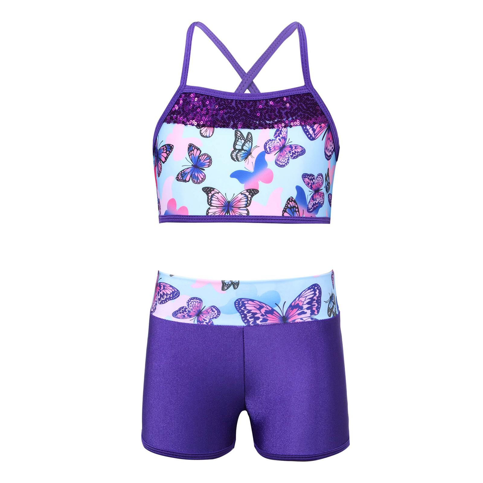 IEFiEL Kinderen meisjes pailletten zeemeermin tanktop met shorts dansoutfit gymnastiek dansen kostuum badmode 11-12 Years