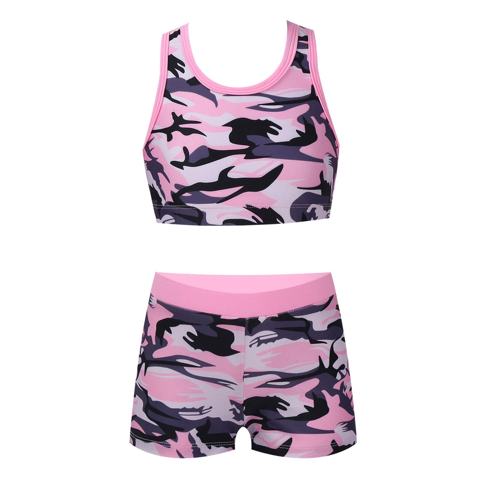 IEFiEL Ronde hals patronen bedrukt mouwloos Y-vormig rug tank vest met elastische tailleband boyshorts atletische sets 7-8 Years roze