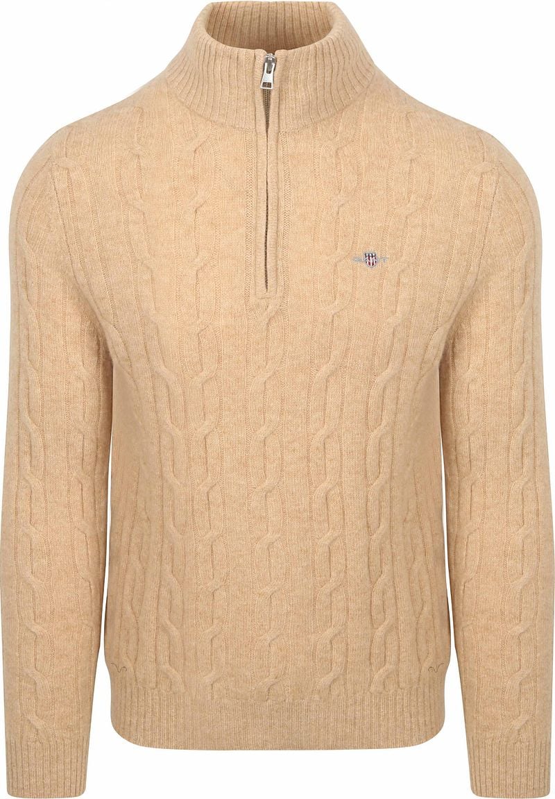 Gant Halfzip Lamswol Trui Cable Beige