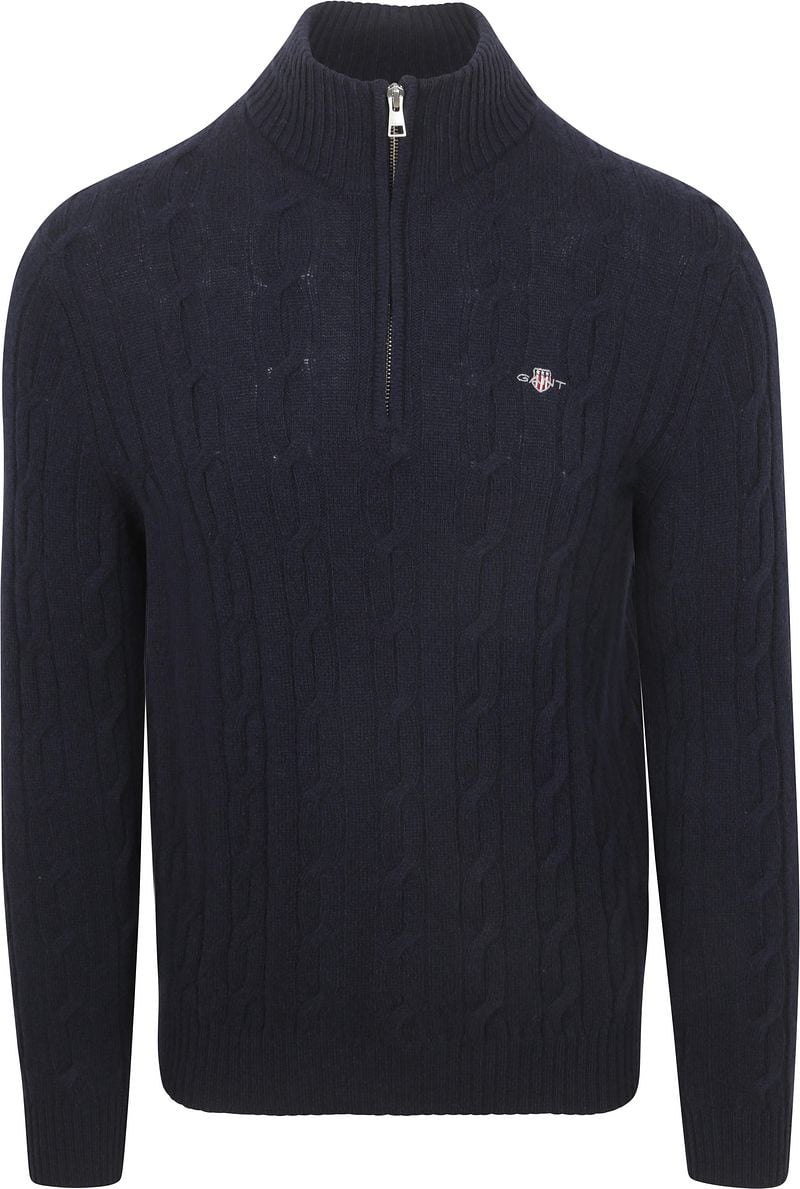 Gant Halfzip Lamswol Trui Cable Navy
