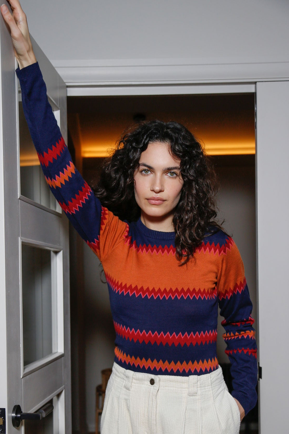 KOMODO Damen vegan Oberteil Misty Chevron Blau / Orange