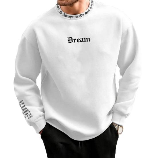 Tianhangyuan Mannen herfst winter sweatshirt ronde hals lange mouw brief print lange mouw dikke losse zachte warme halflange heren casual top S wit