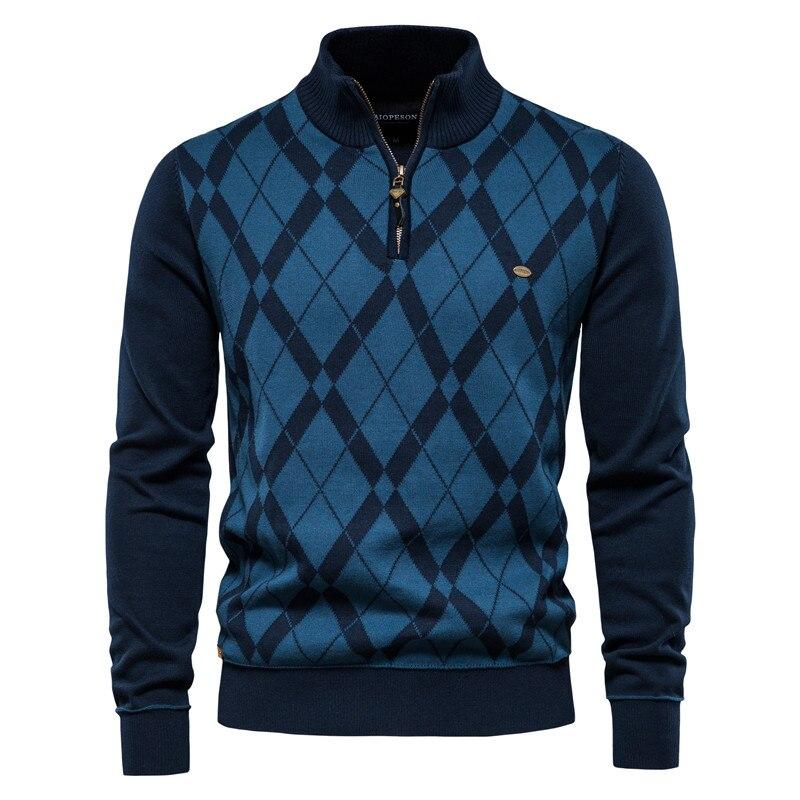 Luxe Closet AIOPESON Truien Trui Heren Merk Zakelijk Sociaal Casual Rits Hals Katoen Nieuwe Winter Dikker Warme Trui Voor Mannen L 65-75 kg donkerblauwe kleur