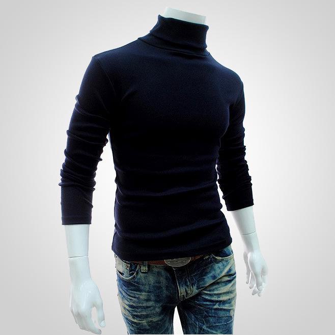 Luna Living Men's High Collar Long Sleeve Solid Color Pullover Sweater - Korean Style for Spring, Autumn, Winter M