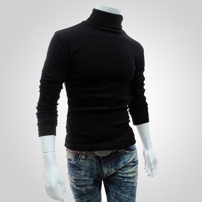 Luna Living Men's High Collar Long Sleeve Solid Color Pullover Sweater - Korean Style for Spring, Autumn, Winter XL