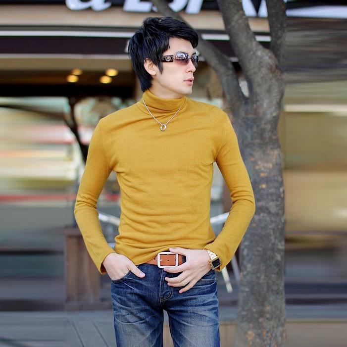 Luna Living Men's High Collar Long Sleeve Solid Color Pullover Sweater - Korean Style for Spring, Autumn, Winter L