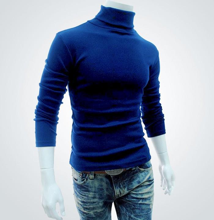Luna Living Men's High Collar Long Sleeve Solid Color Pullover Sweater - Korean Style for Spring, Autumn, Winter L