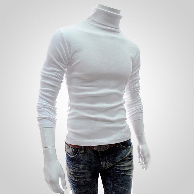 Luna Living Men's High Collar Long Sleeve Solid Color Pullover Sweater - Korean Style for Spring, Autumn, Winter L