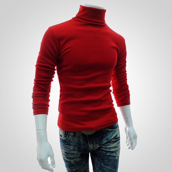 Luna Living Men's High Collar Long Sleeve Solid Color Pullover Sweater - Korean Style for Spring, Autumn, Winter L
