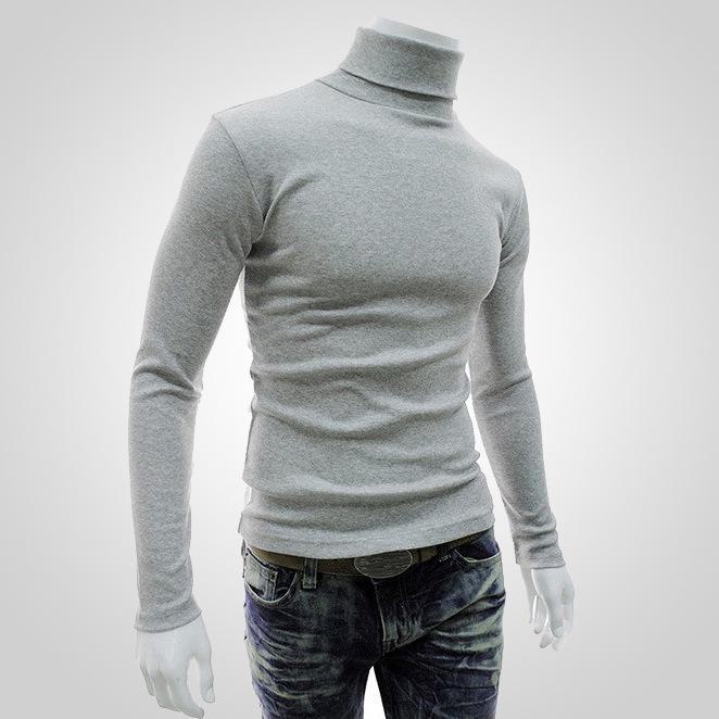 Luna Living Men's High Collar Long Sleeve Solid Color Pullover Sweater - Korean Style for Spring, Autumn, Winter L