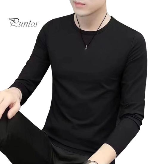 DILLER Heren Top Effen Kleur Lange Mouw Ronde Hals T-shirt voor Dagelijks Gebruik Middellange Lengte Lichtgewicht Materiaal Casual Stijl Sport Onderkant T-shirt M zwart