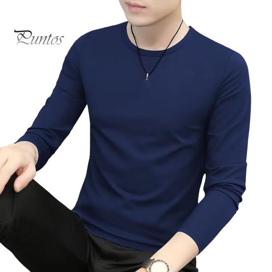 DILLER Heren Top Effen Kleur Lange Mouw Ronde Hals T-shirt voor Dagelijks Gebruik Middellange Lengte Lichtgewicht Materiaal Casual Stijl Sport Onderkant T-shirt XL blauw