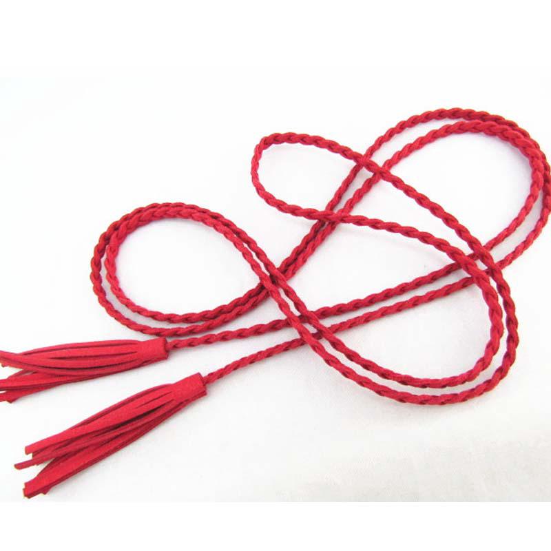 R&N Fashion Leren designer vlechtriem met kwastje rood