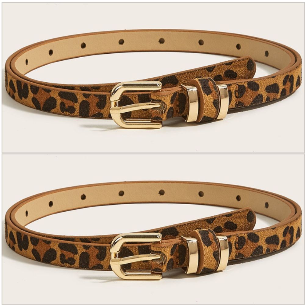 PLKOmndhk3 1.3 cm Wide Women's Belt Needle Buckle Skinny Leather Belt Fashionable Leopard Waistband  Gift leopard print-1pc