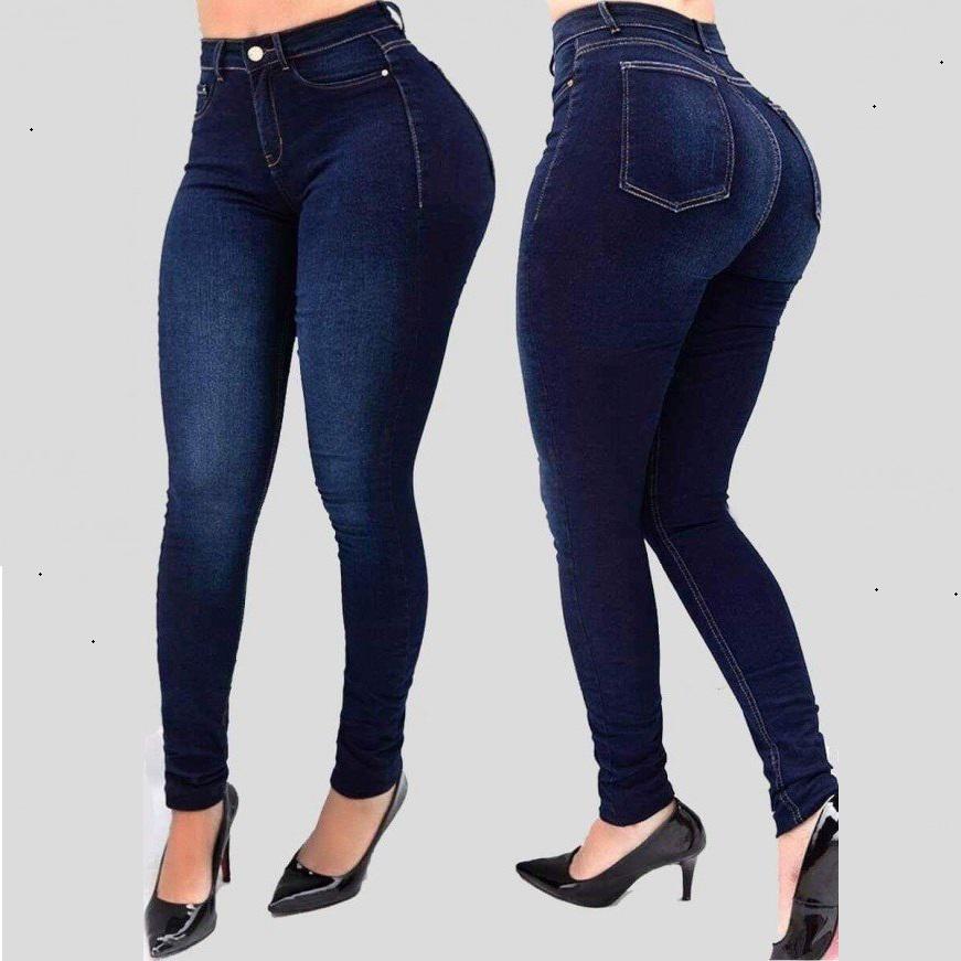 WomWear Dames hoge taille denim jeans stretch skinny potloodbroek dames slanke vormgevende jeans plus maat M