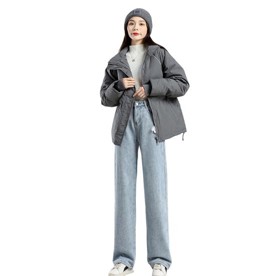 Livia Dames Winter Jeans Hoge Taille Knoopsluiting Ritssluiting Dik Fluwelen Voering Losse Pasvorm Zakken Rechte Wijde Pijpen Streetwear Broek Dagelijkse Draag Lange Broek S