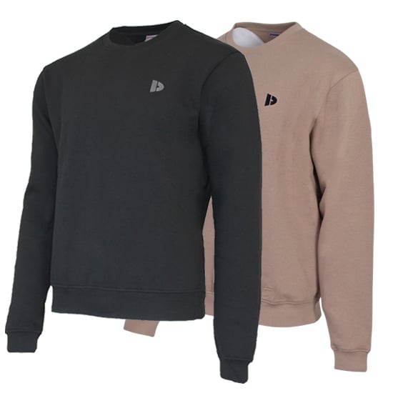Donnay Donnay Heren - 2-Pack - Fleece Crew Sweater Dean - Zwart & Taupe Grey