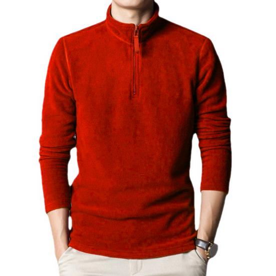 Tianhangyuan Heren Herfst Winter Sweatshirt Rits Stand Kraag Lange mouw Dik Polar Fleece Effen Kleur Lange mouw Nekbescherming Middenlengte Zacht Casual M rood
