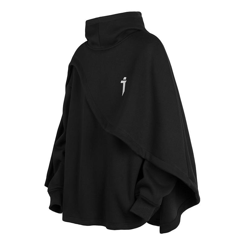 VantaGoods Unisex herfst/winter cape trui met hoge kraag en capuchon 3XL zwart