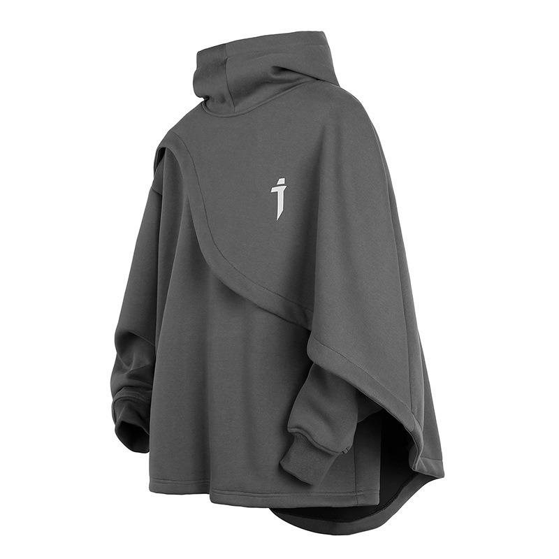 VantaGoods Unisex herfst/winter cape trui met hoge kraag en capuchon M grijze kleur
