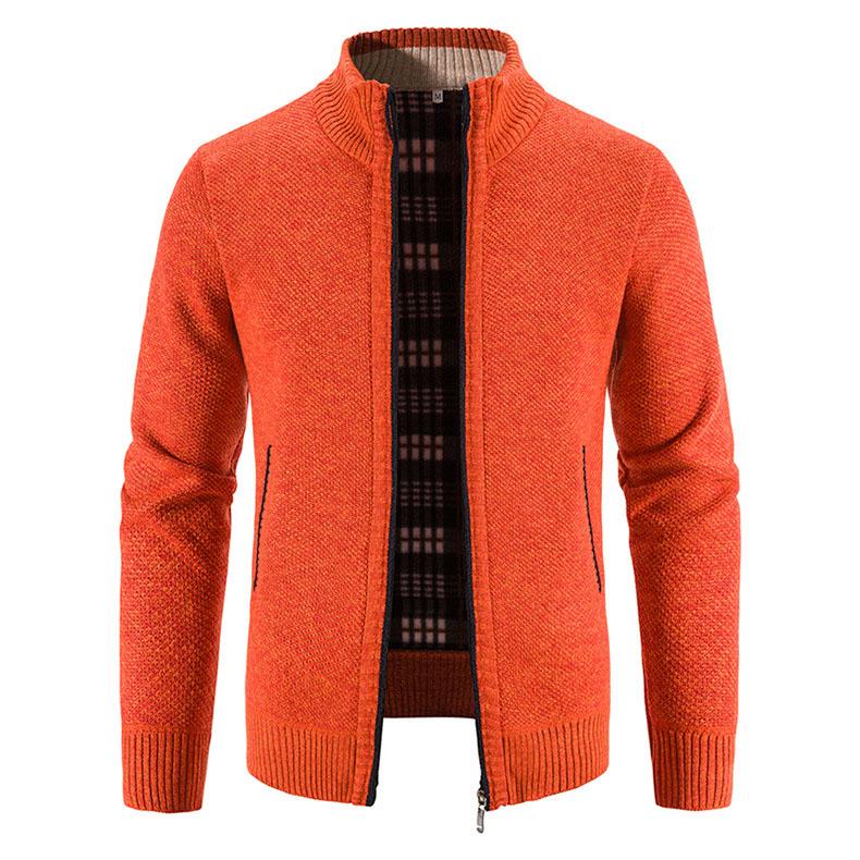 Urbane-TOP Herfst en winter heren plus fluwelen dikke opstaande kraag vest trui warme trui jas rits vest heren trend M oranje