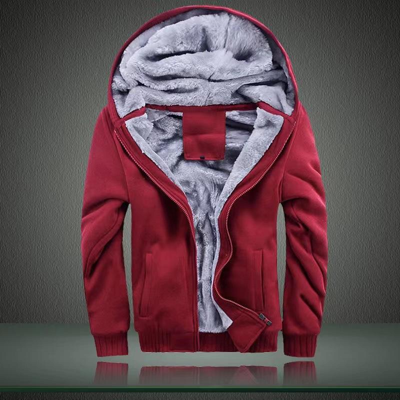 Urbane-TOP Herenmode Winter Zwart Rood Capuchon Sweatshirts Cardigan Man Pluche Verdikte Warme Hoodies Jassen Jassen M rood