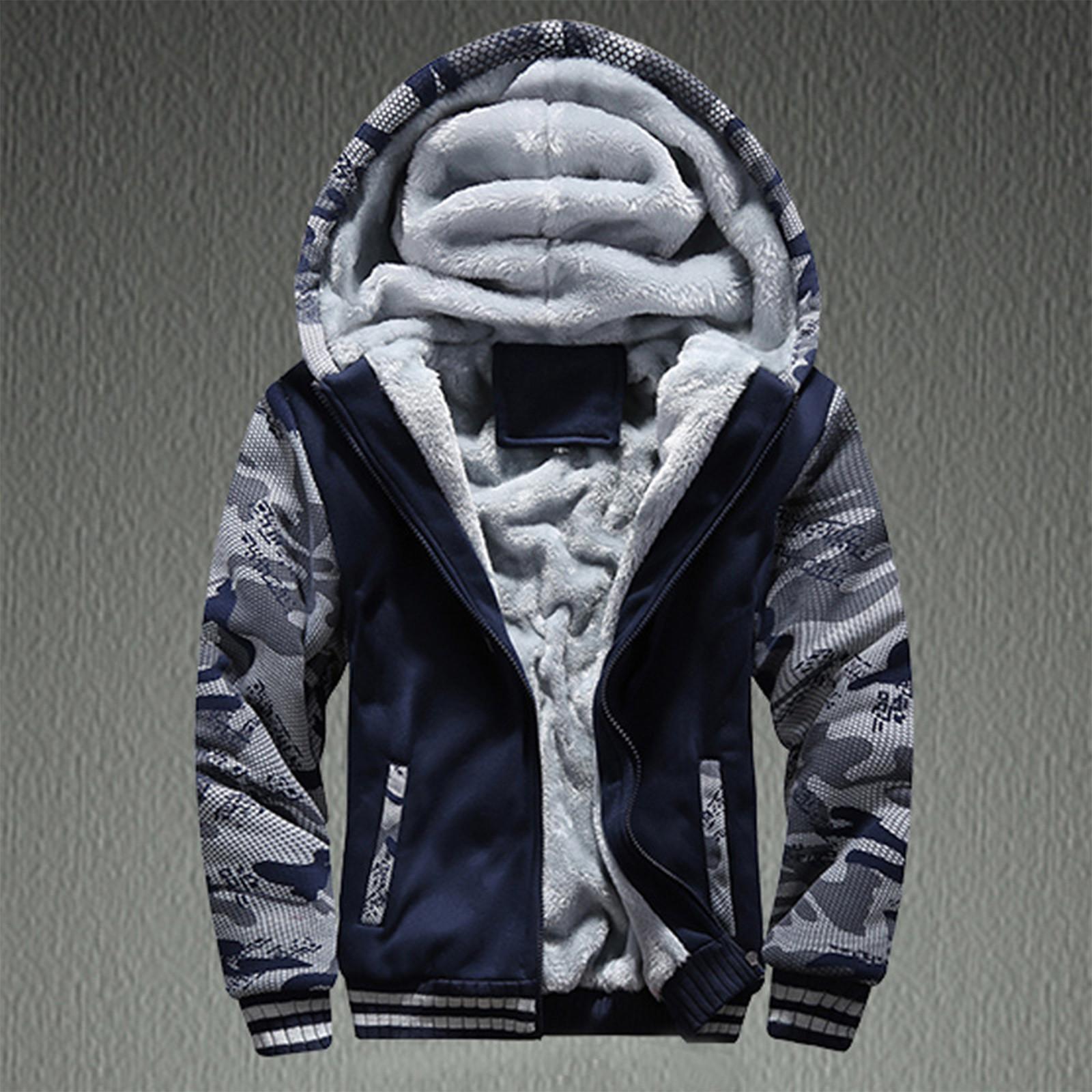 Urbane-TOP Heren Winter Warm Patchwork Fleece Capuchon Rits Trui Jas Buitenkleding Jas XXXXXL