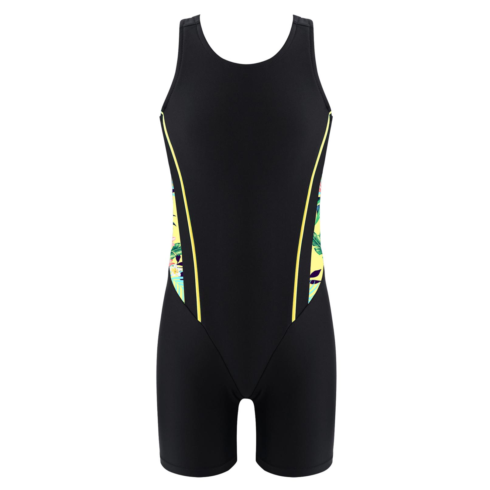 Tiaobug Kinderen meisjes Seeveless badpak Rashguard eendelig wetsuit UV-bescherming badmode surfen strandkleding jumpsuit bodysuit 11-12 Years geel/zwart