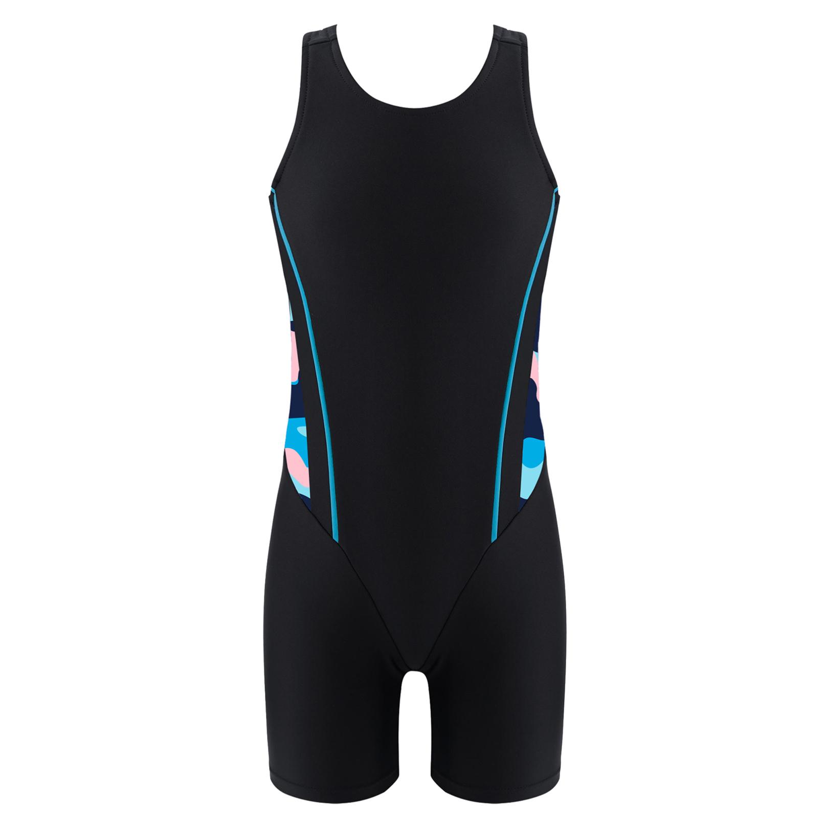 Tiaobug Kinderen meisjes Seeveless badpak Rashguard eendelig wetsuit UV-bescherming badmode surfen strandkleding jumpsuit bodysuit 11-12 Years blauw/zwart