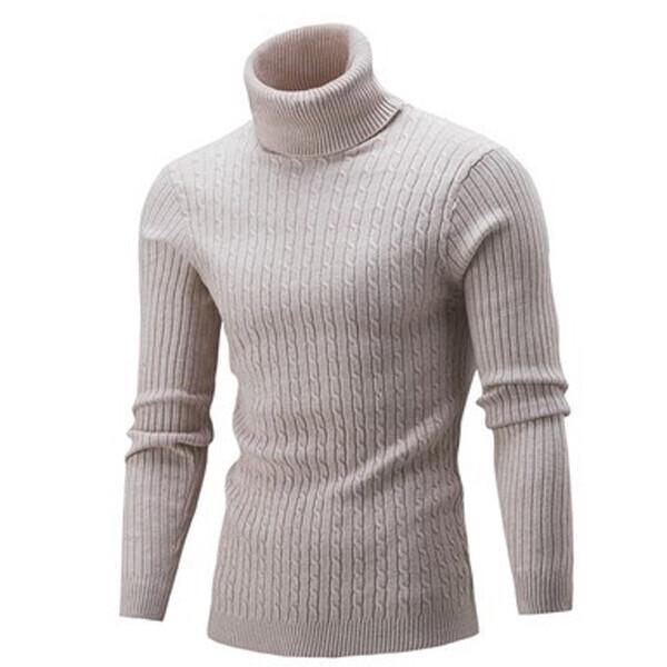 FIVE FIVE Herensweater met hoge kraag Herfst- en wintermode Warme gebreide coltrui voor heren met lange mouwen Warme truien L kaki