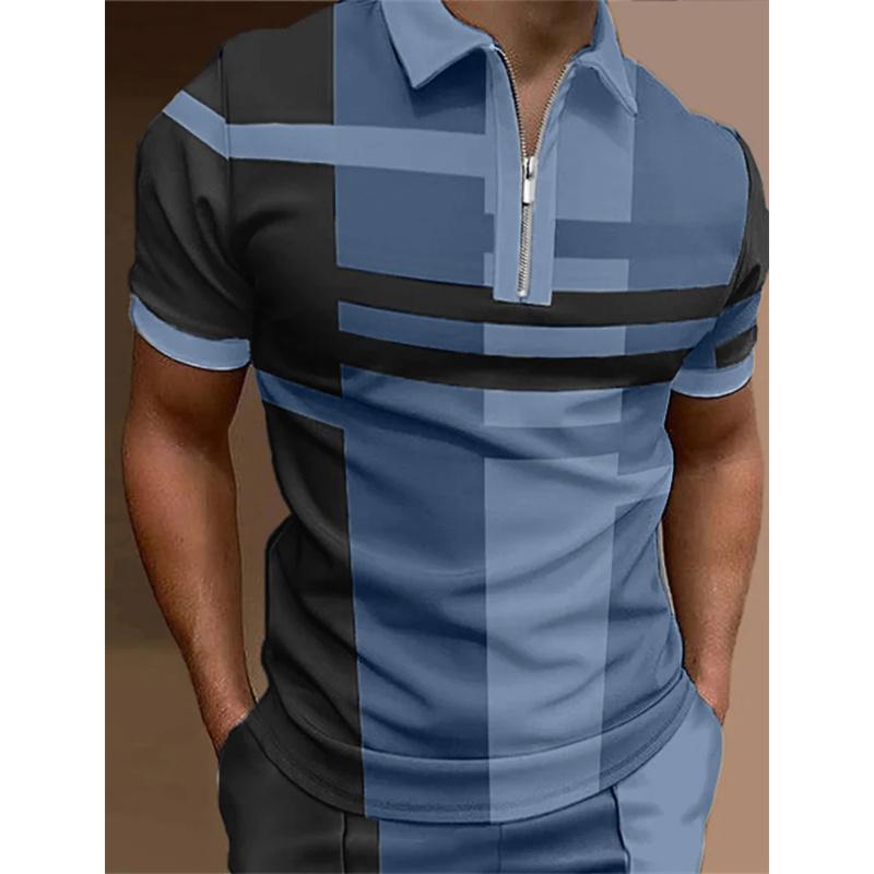 Haojun Herenpoloshirt met geometrisch patroon en print, korte mouwen en revers, dagelijks casual poloshirt met korte mouwen. M