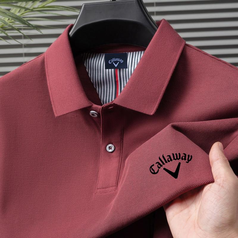 Callaway 2025 Zomer Heren Nieuw Geborduurd Effen Kleur Mercerized Katoen Los Vochtafvoerend en Snel Drogend Casual Poloshirt L