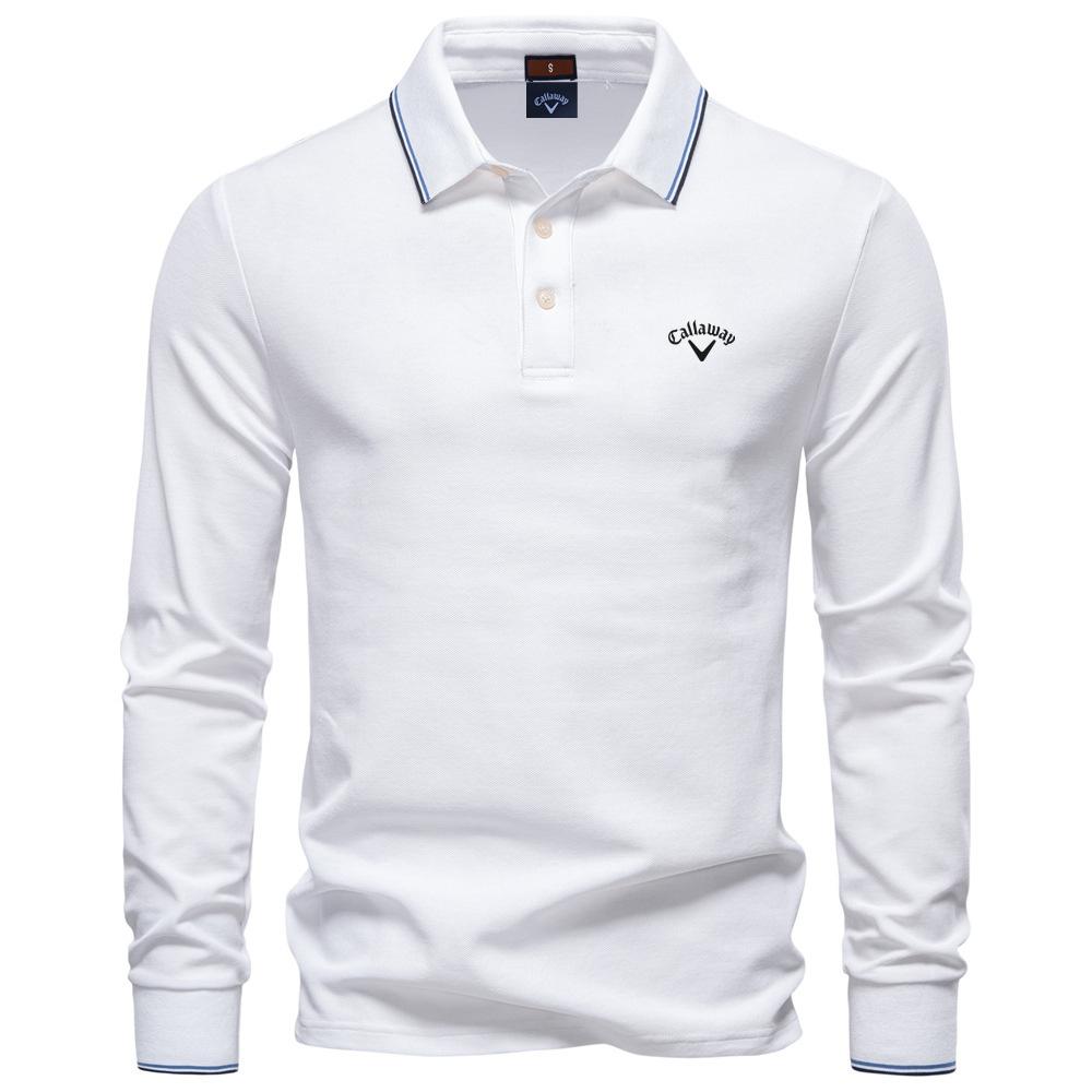 Callaway 2025 Autumn New Embroidery Men's Long Sleeved Polo Shirt, Solid Color Men's Top with Lapel, Versatile Polo Shirt for Men XL
